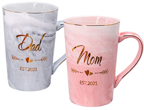 Mugpie Dad And Mom Couple Mugs - New Parents Gifts First Time Pregnancy Gifts Est 2021 Dad And Mom Coffee Mug Set- Elegant Gifts For Baby Shower Mother's Day Father's Day - 12.5Oz Ceramic Coffee Cup #TOP2