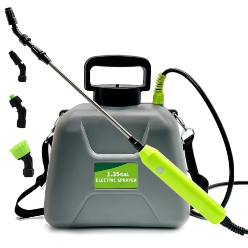 1.35 Gallon Battery Powered Sprayer Covers 3 000 Sq Ft per Tank Electric Sprayer with 3 Interchangeable Nozzles Adjustable Shoulder Strap for Lawn Garden Weed Control Gray