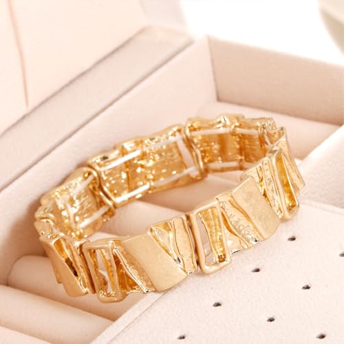 Gold/Silver Chunky Bangle Bracelets for Women Stretchy Link Chain Bracelet Flexible Wide Wristband Bangle2