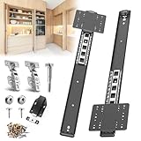 JAXYOOM 18in Pocket Door Hardware Slide 1 Set,Cabinet Hidden Sliding Pocket & Pivot Door Rail with Hinge for Heavy Duty Furniture,Soft Close Retractable Hardware Kit for Kitchen & Recessed Wardrobe