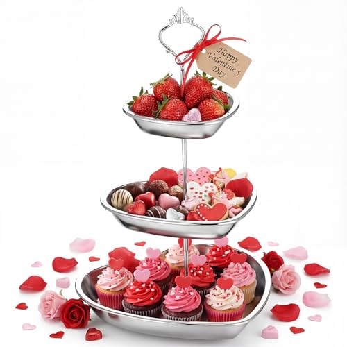 Willinglong 3 Tier Heart Silver Cake Stand...