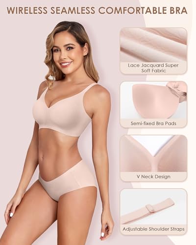 Women Wireless Bras Comfortable Seamless No Underwire Bra Full Coverage Bra V Neck Push Up Bralettes with Support3