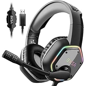 EKSA E1000 USB Gaming Headset for PC, Computer Headphones with Microphone/Mic Noise Cancelling, 7.1 Surround Sound, RGB Light – Wired Headphones for PS4, PS5 Console, Laptop, Call Center