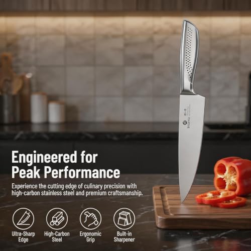Image of imarku 15PCS Kitchen Knife Set with Block,High Carbon Stainless Steel,Black | Built-in Sharpener,Dishwasher Safe,Ergonomic Non-Slip Handle,Space-Saving Knife Block,Ideal for Daily Cooking & Gifts