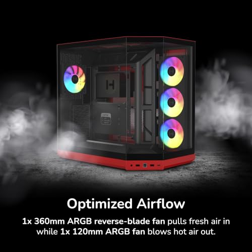 Image of HYTE Y50 RGB Essential Aesthetic Gaming PC Case - 4 aRGB Fans (1x 120mm + 1x 360mm Reverse) - Dual Chamber ATX Desktop Chassis - Rear Connect Motherboard Compatible - Black Cherry (Red)