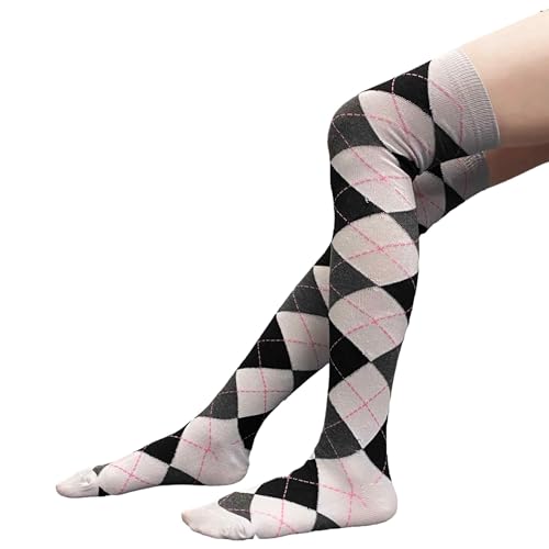 Image of COUVER Women's Thigh High /Over Knee Fashion Argyle Socks, Medium, 1 Pair