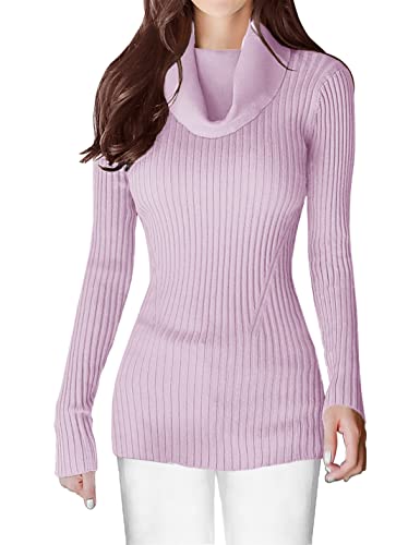 Image of v28 Women's Stretchable Cowl Neck Knit Long Sleeve Slim Fit Bodycon Sexy Sweater