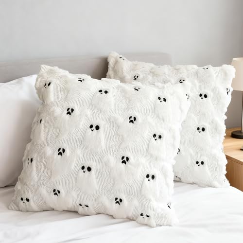 Pipihome Halloween Kissen 2 Stück Halloween Bettwäsche 45x45 cm Kissenbezüge Geist Ghosts Kissen Cover Herbst Deko Sofa Wohnzimmer Pillow Boo Basket Geschenk für Party