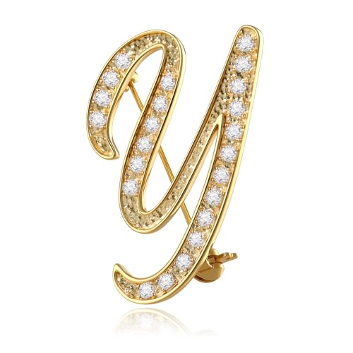 Image of Cicy Bell A-Z Initial 26 Letter Brooch Pins 18k Gold Plated Cubic Zirconia Breastpin Name Personalized Gifts for Women Men