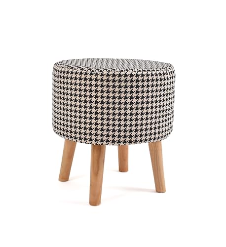 Image of NACIA Printed Ottoman Stool Set of 2 | Soft Cushioned Velvet Pouf Footrest with Wooden Legs | Decorative Seating Stool for Bedroom Living Room Home & Office (16x16x17 Inch, Black Monster)