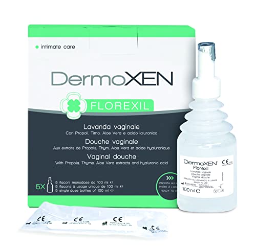 DERMOXEN FLOREXIL Lavande Vaginali Interne. Aiuta a Combattere Vaginiti e Vaginosi. con Acido Ialuronico, Timo, Aloe Vera, Prebiotici. 5 Flaconi da 100ml