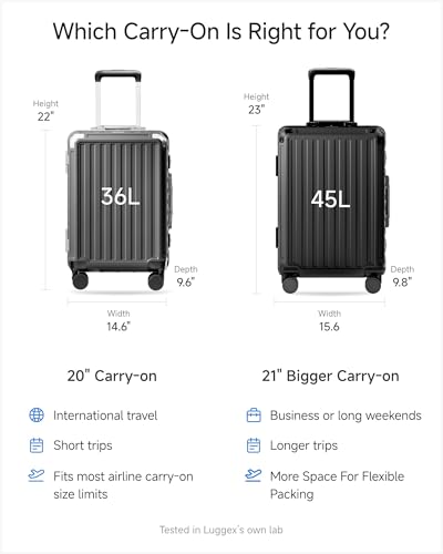Image of LUGGEX Carry On Luggage with Spinner Wheels, 8010S Aluminum Frame Zipperless Polycarbonate Hard Shell Suitcase (ZX-Core, Black, 21 Inch)