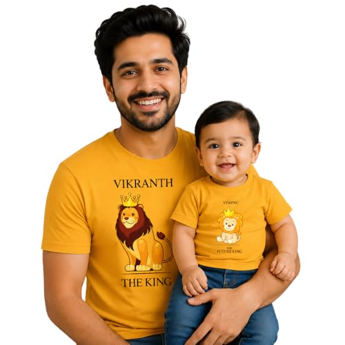 Image of Dad Kid Cotton Round Neck Half Sleeve - Fathers Day Gifting (dadkid-007-mustard) Black