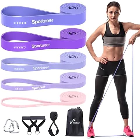 Resistance Bands for Working Out Women, Sportneer 5-130lb Exercise Bands 5 Levels Pull Up Bands with Handles & Door Anchor - Resistance Bands for Physical Therapy Stretching & Resistance Training Cover