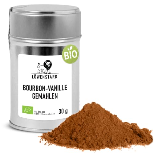 Löwenstark Vanille Bourbon gemahlen BIO 30g - Fein gemahlene vegane Bio Bourbon Vanille. Ideal zum Verfeinern von Süßspeisen Gebäck & Getränken
