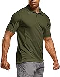 CQR Men's Polo Shirts, Tactical Short Sleeve Golf Performance Shirts, Lightweight Dry Fit UPF 50+ Pique, Frost Essential Army Green, Large