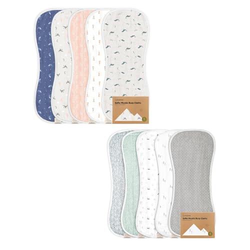 KeaBabies 5-Pack Muslin Burp Cloths Baby Boy, Girl - Very Absorbent Baby Burp Cloth Rags, 8-Layers Cotton Muslin Towel, Super Soft Spit Up Rags, No Shrink Washcloths