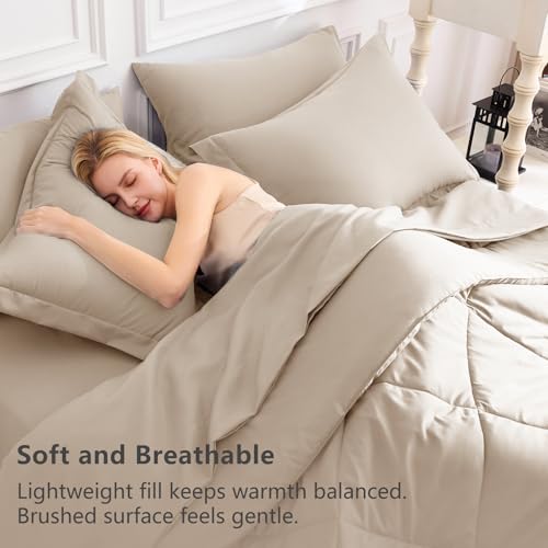 Image of CozyLux Queen Comforter Set Wheat - Bed in a Bag Queen Size 7 Pieces, Luxury Soft Bed Set for All Seasons, Bedding Set with Down Alternative Comforter, Sheets, Pillowcases & Shams
