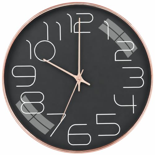 Image of TEKCOOL Plastic Digital Wall Clock 12 inch Silent Quartz Decorative Non-Ticking Classic Clock Battery Operated Round Easy to Read for Room /Home /Kitchen /Bedroom /Office /School-(Black Rosegold)'