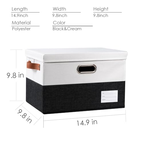 Image of PRANDOM Foldable Storage Bins with Lids [3-Pack] Fabric Collapsible Storage Boxes Baskets Cubes Containers with Handles for Closet Living Room Bedroom (Black & White 14.9x9.8x9.8'')