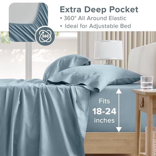 Image of Comfort Spaces 100% Cotton Percale Sheets King Extra Deep Pocket 4 Pc, Blue