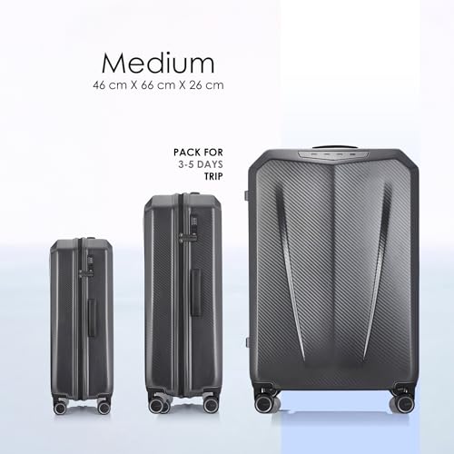 Image of Rare Rabbit Gallardo Medium Size Carbon Fibre Hard Trolley Bag Polycarbonate Antiscratch Travel Suitcase with 8 Silent Wheels and a Sturdy TSA Lock - Luggage for Men & Women