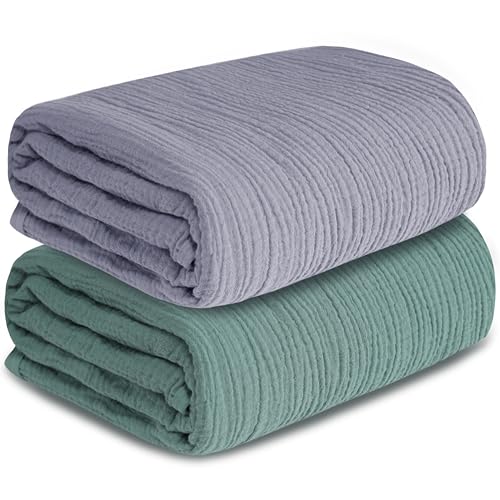 Image of Muslin Swaddle Blankets for Newborn, 2 Pack Breathable Soft Receiving Blanket, Large 41 x 41 inches Swaddle Wrap Burping Clothes, Essentials Infant Shower Items. (Gray & Green)