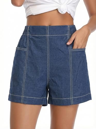 Short en jean stretch femme élastique et ample avec poches avant confortables bleu XS