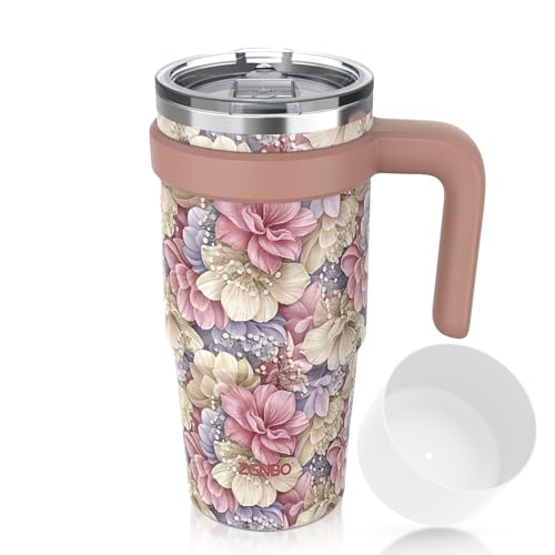 Zenbo 24 oz Insulated Cup with Handle,Silicone Boot,Leak-Proof Lid, Double Wall Vacuum Tumbler-Ideal For Cold/Hot Drinks,Travel Coffee Mug