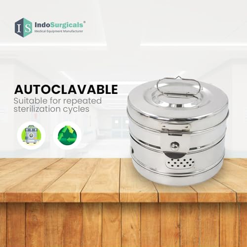 Image of IS IndoSurgicals Stainless Steel Dressing Drum, Super Deluxe Quality Seamless, Diameter X Height (9 inchX5 inch)