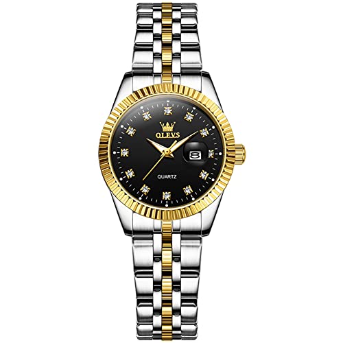 Image of OLEVS Watches for Women Diamond Luxury Waterproof Stainless Steel Day Date Dainty Analog Quartz Womens Watches for Small Wrists A Thoughtful Gift for Mother's Day,Birthdays or Anniversaries