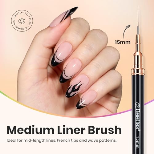 Image of Beetles Liner Brushes for Nails 5pcs - Metallic Nail Art Brushes Black Nail Art Pens Liner Sizes 5 /9 /15 /20 /25mm with Palette Holder Painting Manicure Design Tools for Long Lines, Details, Fine Drawing