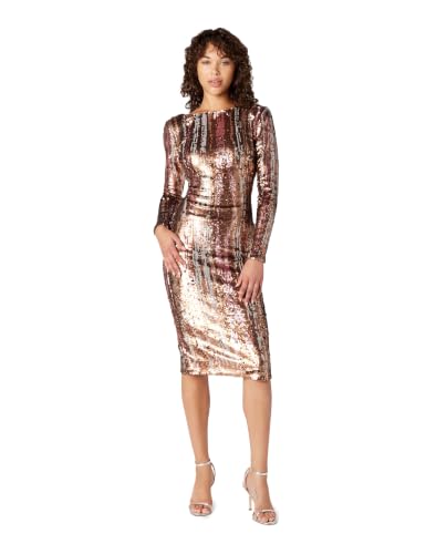 Image of Dress The Population Womens Emery Long Sleeve Stretch Sequin Midi Sheath Ddr147