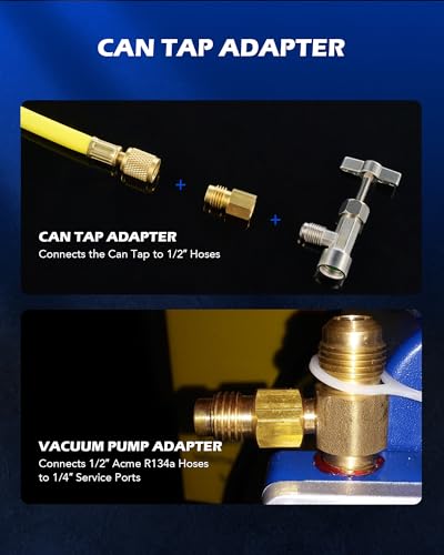 Image of Orion Motor Tech R134a Self Sealing Can Tap, Self-Sealing Can Opener for R134a Refrigerant Self-Sealing Cans, with Tank Adapter for 1 /4 inch and 1 /2 inch AC Charging Hoses for Refilling Automotive AC System