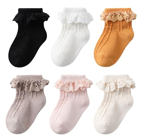 CHUNG Baby Toddler Girls Princess Cotton Frilly Socks Lace Ruffle Pack of 4/5/6 Thin Mesh Summer for Dress