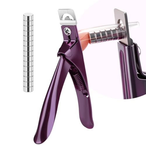 False Nail Clippers with Magnets Stainless Steel Nail Cutter for Acrylic Nail Nail Clippers with 15Pcs Small Magnets for Home Salon Nail Art (Magenta)