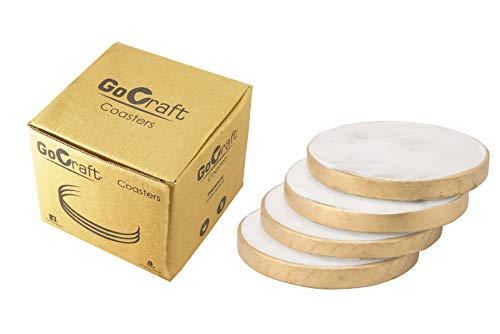 GoCraft Set of 4 Handcrafted Marble Coasters with Gold Painted Edges, White Marble Coasters for Wine Glasses Coffee Mugs - Image 4