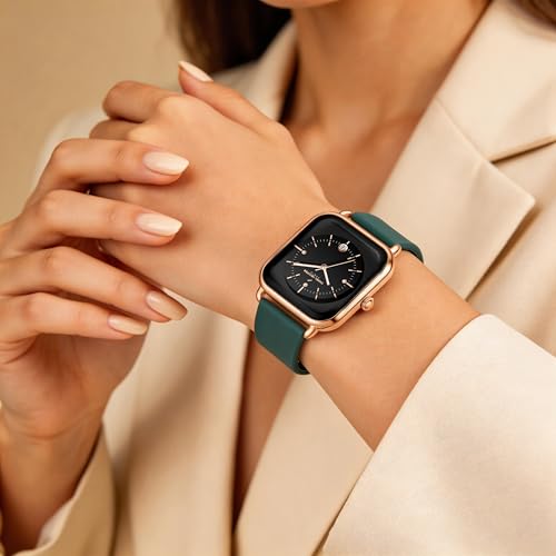 Image of Daniel Hechter Paris Lea Collection Watch for Women with Square Dial, Crystal and Rose Gold Markers, Date Display and Silicone Strap