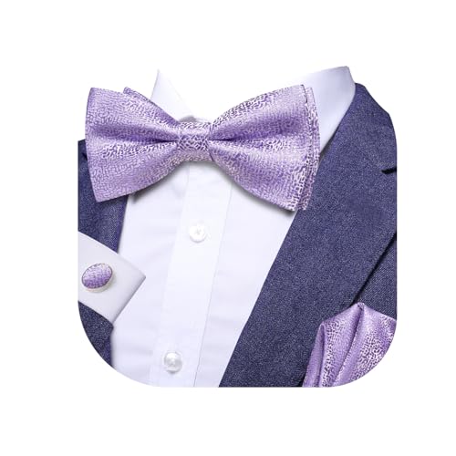 Image of Dubulle Mens Paisley Striped Bowtie Set Pre-tied Bowtie for Men and Pocket Square Set Wedding Business