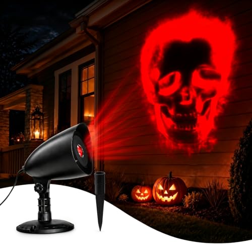 Projecteur Halloween Decoration, Halloween Projecteur Fenêtre, Étanche LED Projecteur avec Squelette Rouge, Halloween Decoration Exterieur pour Lumières Décoratives pour Jardin Fenêtre Mur Cour Fête