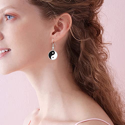 Enamel Black White Tai Chi Yin Yang Dangle Earrings(A) 6