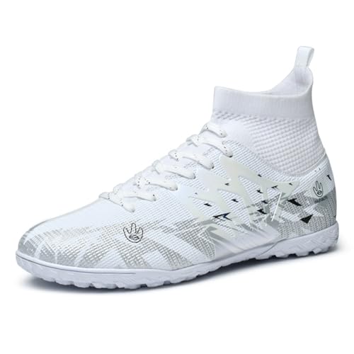 WEJIESS Chaussures de Football à Crampons pour Hommes Pointes Hautes entraînement en Plein air Chaussures de Sport Respirantes pour Jeunes Chaussures de...