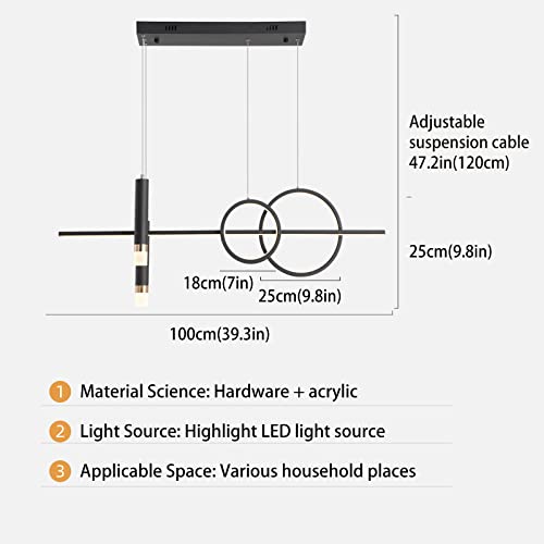 Tioolo Modern Linear Pendant Light, Dimmable Led Pendant Lighting With Remote, Adjustable Pendant Hanging Lamp Fixture, Creative Linear Wave Led Chandelier For Kitchen Island Dining Room,45W/Black #TOP4