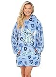 Disney Lilo and Stitch Damen-Kapuzenpullover, übergroße Fleecedecke, Blau