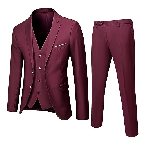 Mens 3 Piece Slim Fit Suit Set, One Button Blazer Solid Jacket Vest Pants Wedding Business, Suits for Men, Complete Outfits