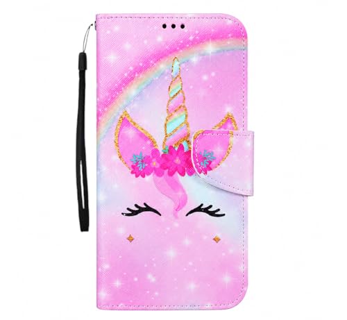 Image of TELETEL Unicorn Magnetic Closure Flip Shock Proof Back Cover with Cards & Cash Pockets | Wallet Case - Pink for Vivo V50 5G