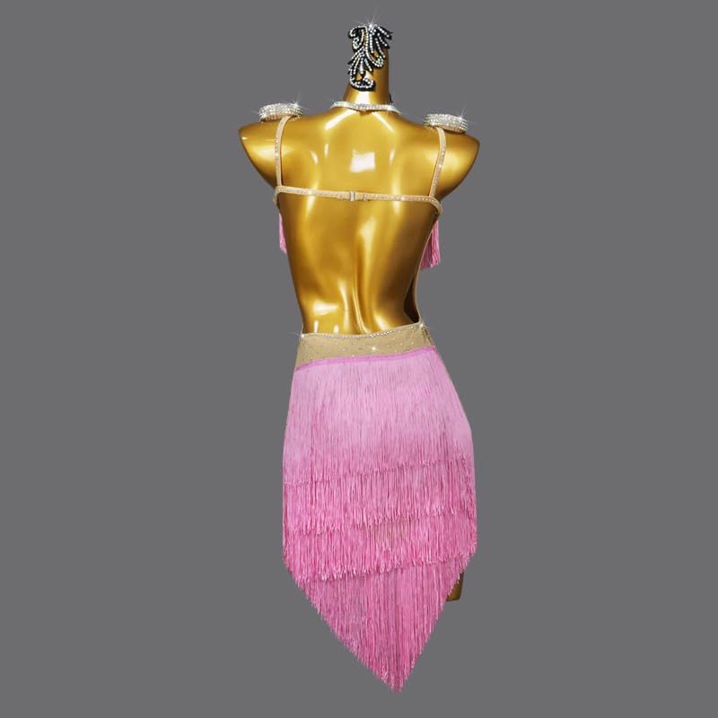 Backless Latin Dance Performance Dresses Women's Tango Dancing Skirt with Layered Tassels Cha Cha Ballroom Clothing2