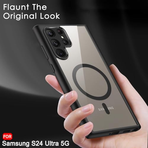 Image of TheGiftKart Hybrid Back Cover Case for Samsung Galaxy S24 Ultra 5G Compatible with MagSafe | Shockproof Design | Hard Transparent Back Cover Case for Samsung Galaxy S24 Ultra (PC & TPU, Black Sides)