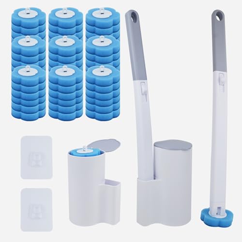 lompyeu - Einweg Toilettenbürste，2Pcs Set Klobürste Wandmontage mit 54 Stück Reiniger Nachfüllungen Schwamm& 2 klobürstenhalter,WC Bürste Bürstengarnitur Blau (Ocean Fresh Duft) - -4%