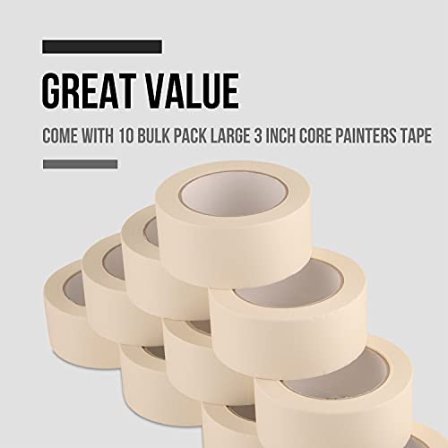 Image of Lichamp Wide Masking Tape 2 inches, 1.95 inches x 55 Yards x 10 Rolls | 10 Pack General Purpose Masking Tape Bulk Multipack for Basic Use, 550 Total Yards